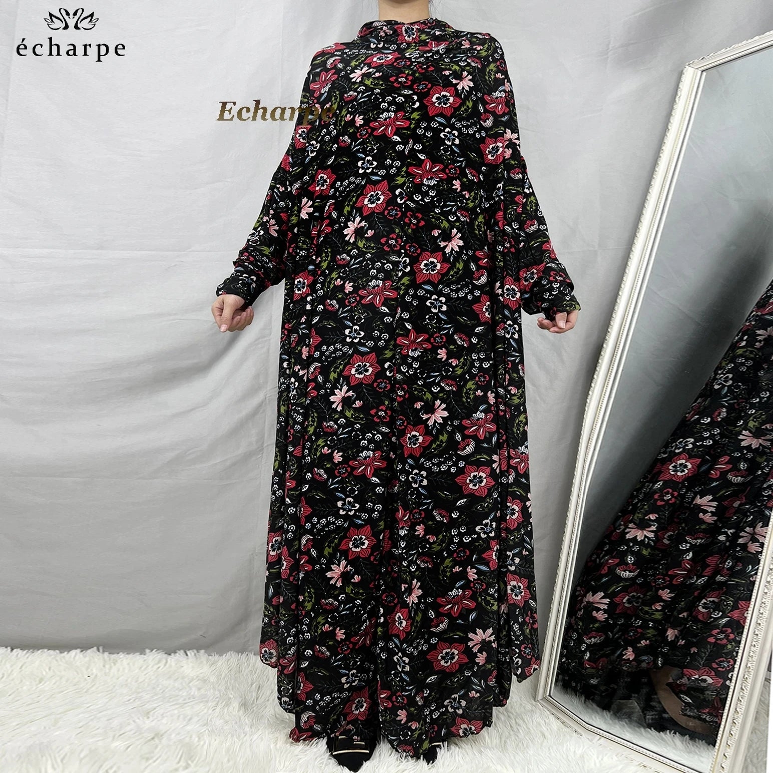 1 Pieces Muslim Hijabs Dress Women's Prayer Garment Dubai Abaya Arab Jibab Islam Flowers Djellaba Femmel Khimar Caftan Clothes.