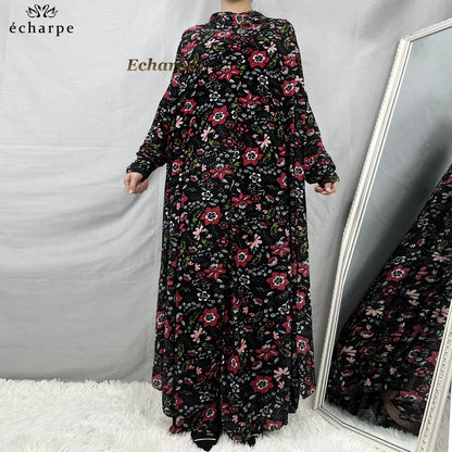 1 Pieces Muslim Hijabs Dress Women's Prayer Garment Dubai Abaya Arab Jibab Islam Flowers Djellaba Femmel Khimar Caftan Clothes.