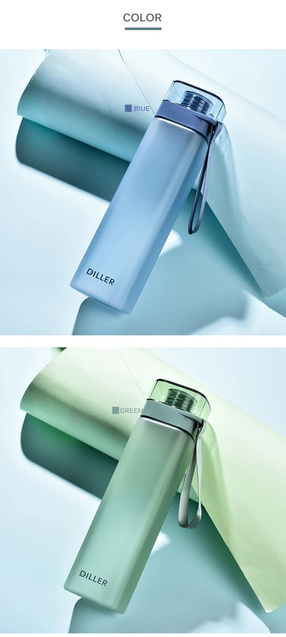 Fashion Square Frosted Plastic Water Bottle Portable Leakproof Transparent Gym Bottle Outdoor Sport Direct Drinking Cup BPA Free.