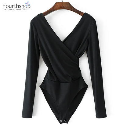 Fashion Long Sleeve Bodysuit Women Slim Sexy Backless Tops And Blouses Casual Black White Shirt Body Femme Monos Mujer 2022 New.