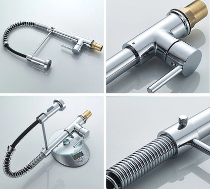 VGX Kitchen Faucet with Pull Down Sprayer Single Handle Mixer for Basin 360° Rotating Spring Style Taps Brass Chrome Gold Black