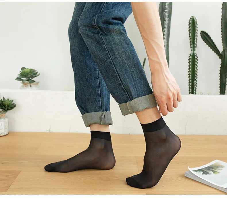 10Pairs Bamboo Men Ice Silk Socks Summer Spring Sports Socks Sweat Absorption Deodorant Thin Stripe Breathable Silk Long Sock.