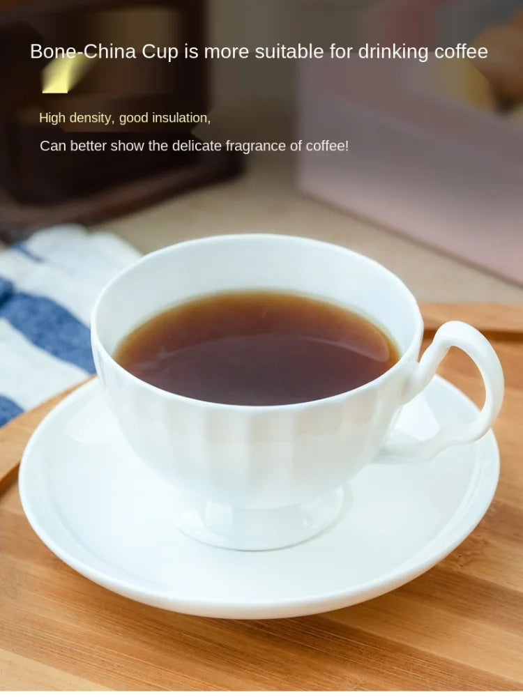 Pure White Bone China Coffee Cup Ceramic Simple Nordic Latte Cups Creative Fancy Afternoon Tea Cafe Coffee Cup and Saucer Spoon