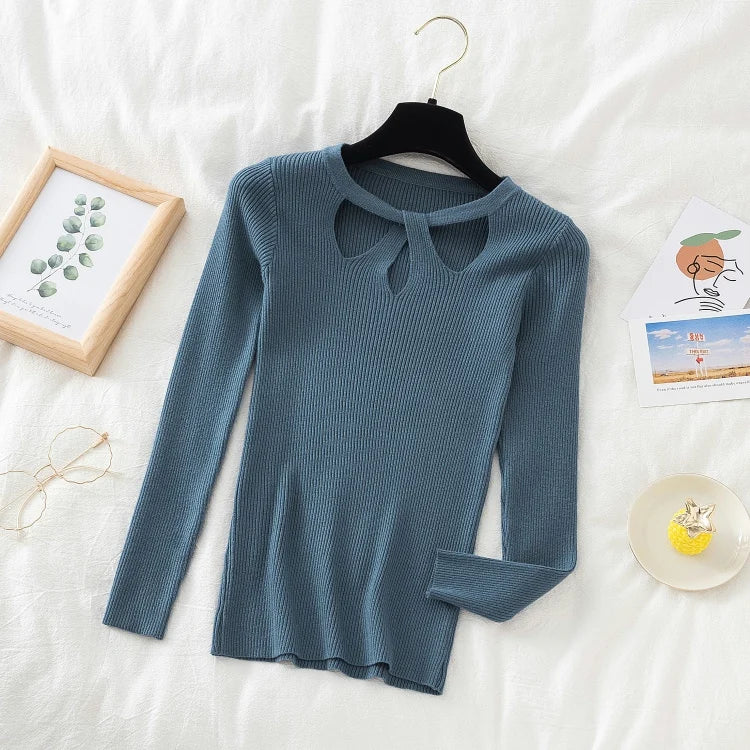 2025 Fashion Hollow Out Women Sweaters Autumn Winter Tops Slim Women Pullover Knitted Sweater Basic Solid Jumper Soft Warm Pull.