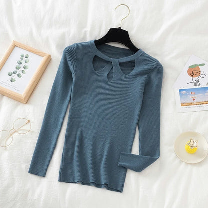 2025 Fashion Hollow Out Women Sweaters Autumn Winter Tops Slim Women Pullover Knitted Sweater Basic Solid Jumper Soft Warm Pull.
