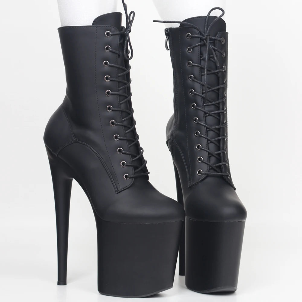 JIALUOWEI INS Style 20CM Extreme High Heels Platform Boots Lace Up Sexy Pole Dancing Ankle Boots Side Zip 5-12.