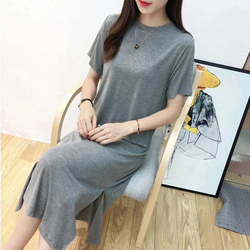 Casual 94 % Baumwolle Sommer frauen Kleider Solide Kurzarm Verschüttet Lange Midi Kleid Mode Sommerkleid Weibliche Kleidung, M30465