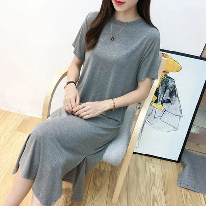 Casual 94 % Baumwolle Sommer frauen Kleider Solide Kurzarm Verschüttet Lange Midi Kleid Mode Sommerkleid Weibliche Kleidung, M30465