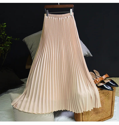 Classical Women Pleated Skirt 90cm/80cm Long Female Elastic Waist Skirt Big Size Velvet Pleated Skirt for Winter Ankle-Length