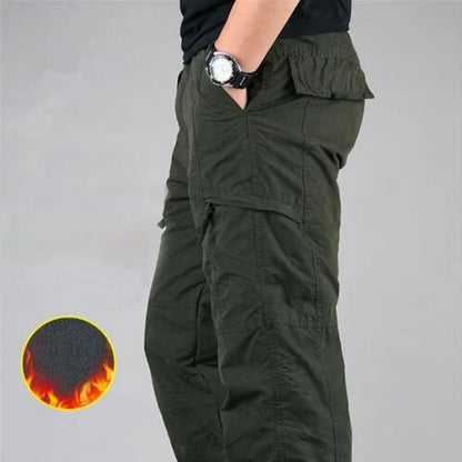 Winter Thicken Fleece Pants Men Casual Warm Overalls Multi-pocket Militarmy Trousers Thermal Cargo Tactical Pants Mens Clothing