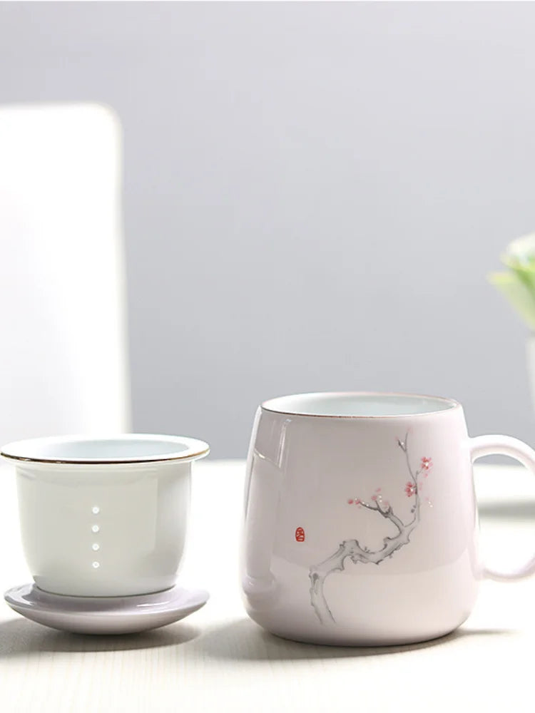 Ceramic Filter Teacup Simple Large Capacity Couple Drinkware Household Coffee Mug with Lid Porcelain Office Tea Separation Cup.