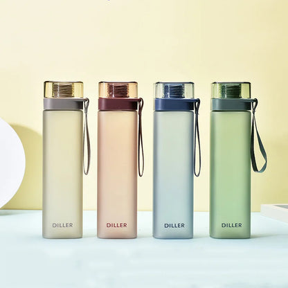 Fashion Square Frosted Plastic Water Bottle Portable Leakproof Transparent Gym Bottle Outdoor Sport Direct Drinking Cup BPA Free.