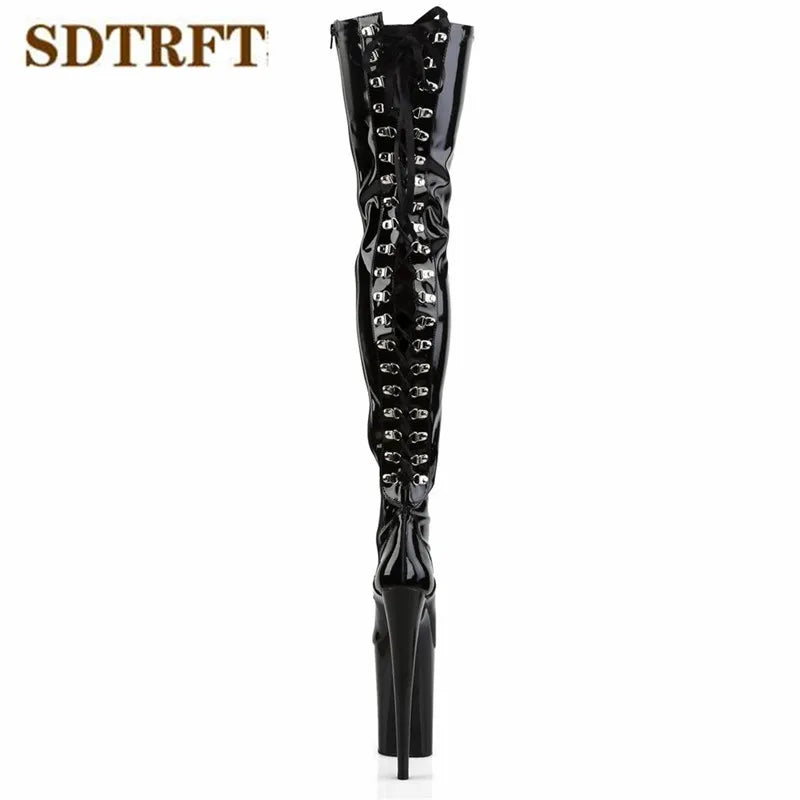 SDTRFT Spring Autumn Fashion Botas Mujer 23cm Thin High Heels Over The Knee Boots Round Toe Lace Up Shoes Woman Wedding Pumps.