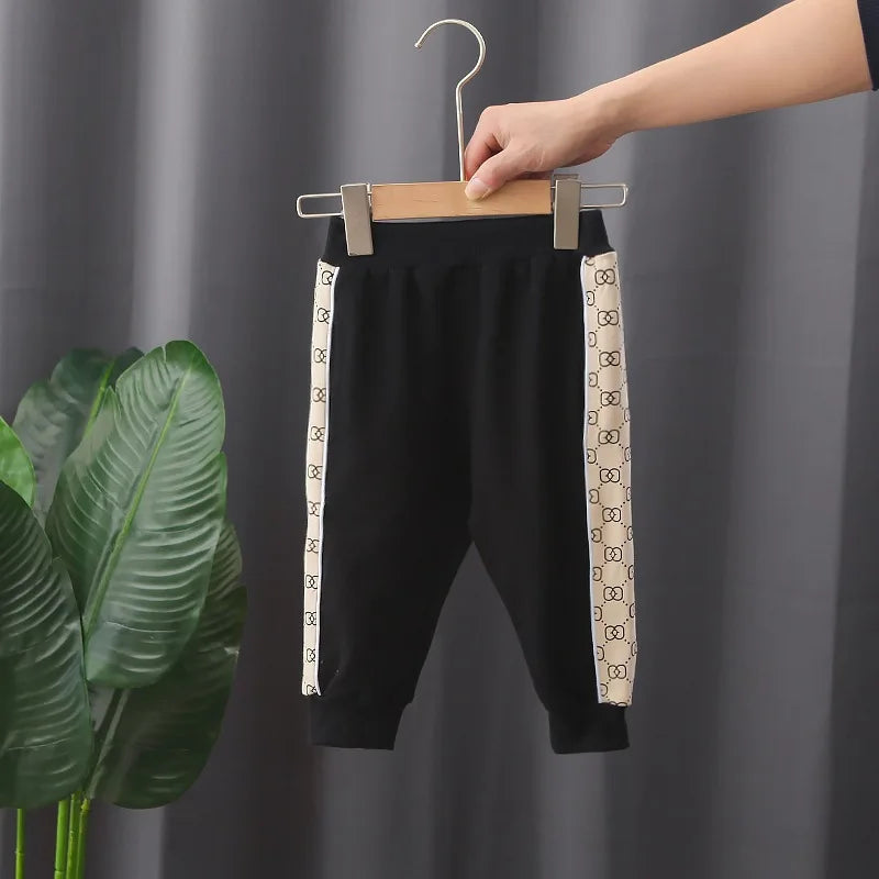 2022 Spring New Suit Boys Girls Baby Print Handsome Single-Breasted Children's Long-Sleeved Baseball Sshirt 2-Piece Set.