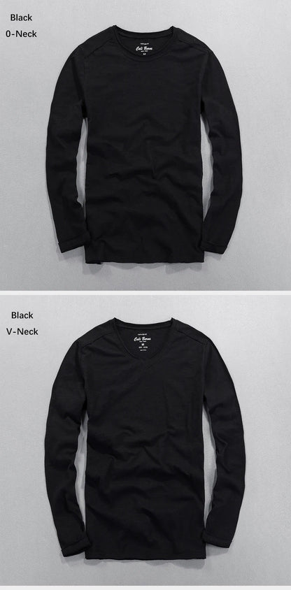 Fashionable Bamboo Cotton Long Sleeve Vintage T-shirts Men Casual Thin Tops Tees Comfortable Tshirt Distressed T-shirt.