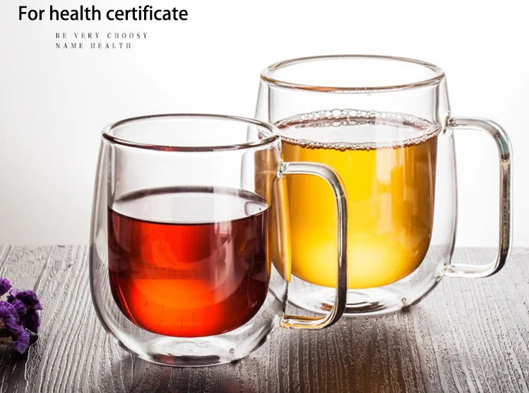 1-6PCS 80-450ML Heat Resistant Double Wall Tea Glass Cup Beer Coffee Handmade Creative Cold Beverage Transparent Drinkware Set.