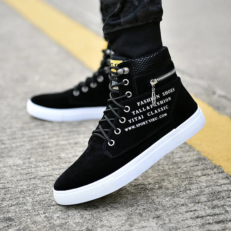 Spring Autumn High Top Men's Shoes Leather Men's Casual Sneaker Shoes Lace-up Wild Platform Sneakers Flat Vulcanized Shoes.