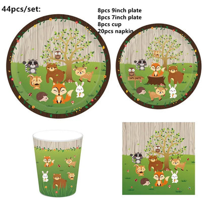 Dschungel Thema Partei Dekor Versorgung Einweg Geschirr Set Wald Tier Fuchs Hedgehog Ballon Baby Dusche Kid Geburtstag Kuchen Topper.