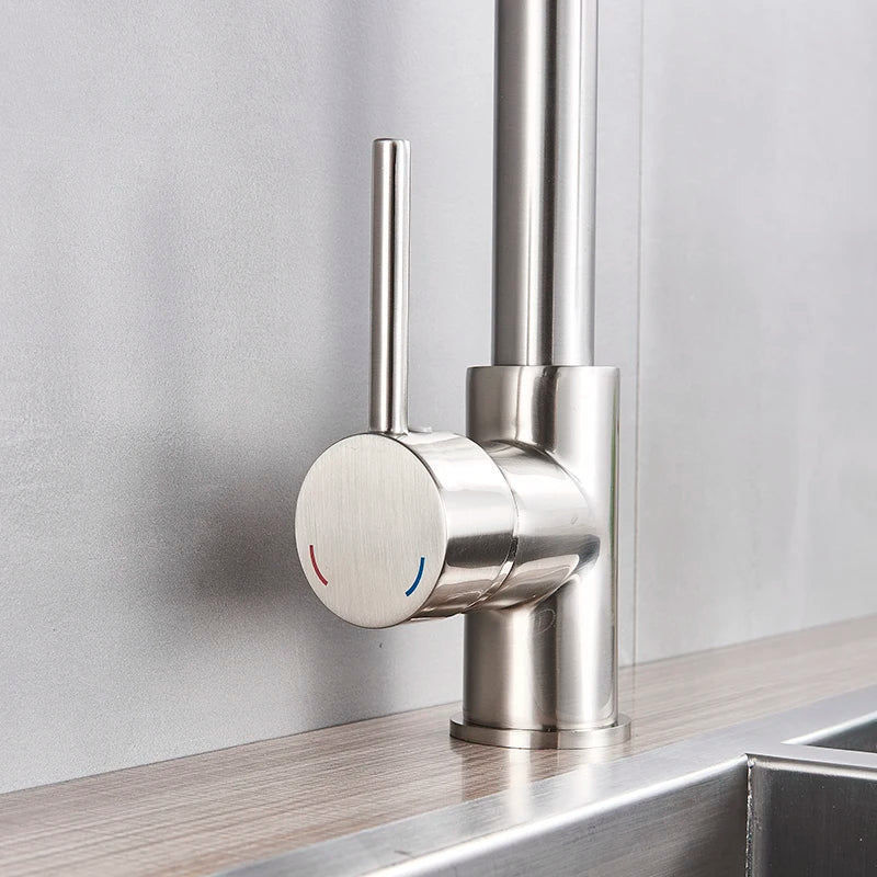 Spring Brushed Nickel Kitchen Faucet Deck Mounted Mixer Tap 360 Degree Rotation Stream Sprayer Nozzle Kitchen Sink Hot Cold Taps