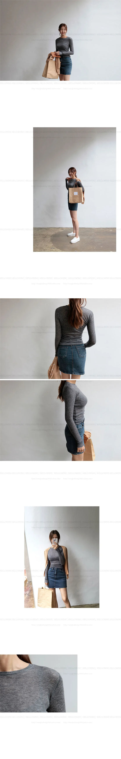 High Quality Plain T Shirt Women  Elastic Basic T-shirts Female Casual Tops Long Sleeve Sexy Thin T-shirt see through.