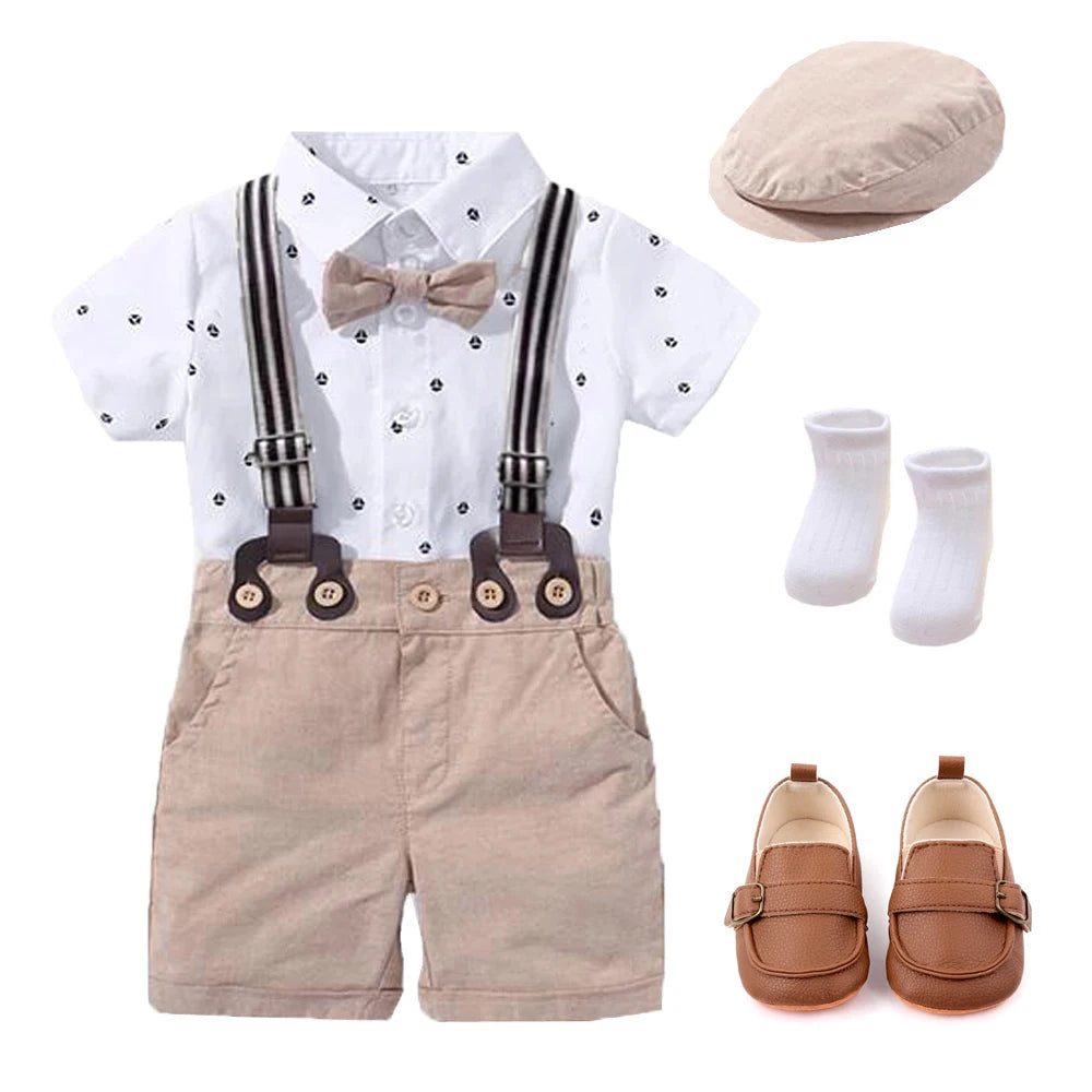 Hot Baby Boy Clothing Suit Newborn Handsome Romper Bow Set Birthday Festival Gift Jumpsuit Hat Toddler Boys Wedding Outfit Dress.