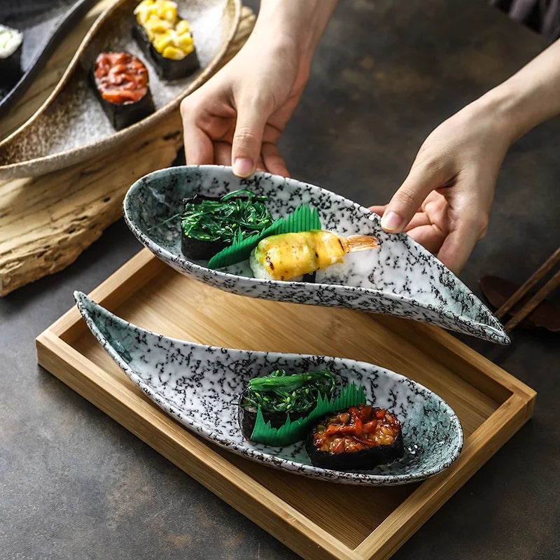 Japanese snack tray creative cold cut snack small dish ceramic sushi plate fruit plate household tableware daily tableware.