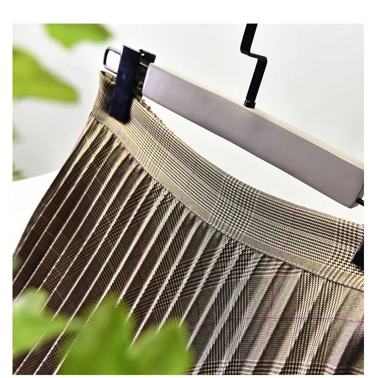 Looks Thin Pleated Skirt 2025 New High Waist A-line Skirt Mid-length Big Size Plaid Skirt Long Pleated Skirt Length 75-90cm