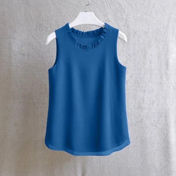 Woherb 21 Farben Feste Rüschen Chiffon Bluse Frauen 2025 Sommer Mode Weste Blusas Casual Lose Ärmellose Damen Tops Shirt