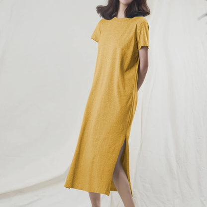 Casual 94 % Baumwolle Sommer frauen Kleider Solide Kurzarm Verschüttet Lange Midi Kleid Mode Sommerkleid Weibliche Kleidung, M30465