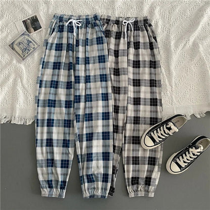 Hosen Frauen Neue Haufen füße Mode Lose Schwarz Plaid Sommer Harajuku Studenten Streetwear Harem Lange Hosen Frauen Chic.