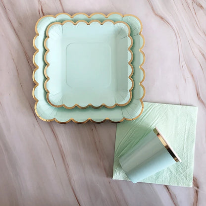 40pcs/set Yellow Green Pink Blue Paper Plates Cups Disposable Tableware Set for Wedding Birthday Party Baby Shower Supplies