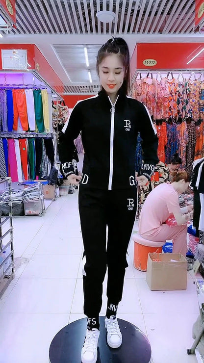 Women's Casual Suit Spring Autumn New Fashion Korean Sportswear Slim Long Sleeve Coats Tops And Pants 2 Two Piece Set For Women.