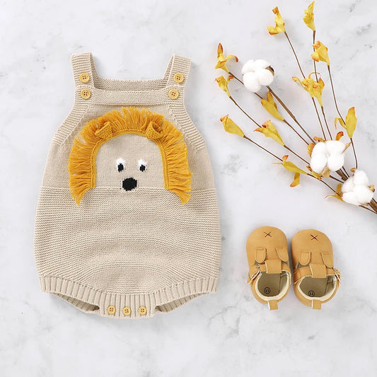 Baby-Body, niedlicher Cartoon-Löwe, Kleinkind-Säuglings-Onesies, 100 % Baumwolle, gestrickt, für Neugeborene, Kinder, Kleidung, einteiliger Overall, ärmellos