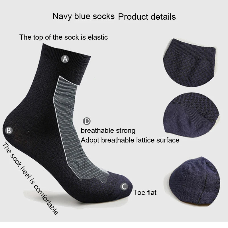 10 Pairs/Lot Men's Bamboo Fiber Socks 2025 New Compression Autumn Long Black Business Casual Man Dress Sock Gift Plus Size 42-45.