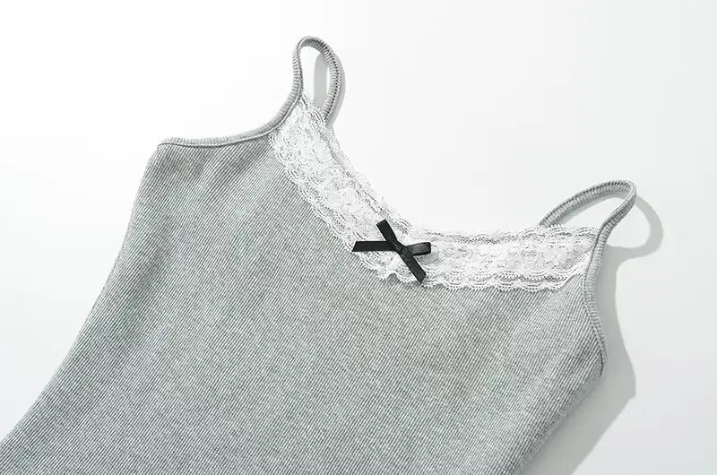 Women Summer New Fashion Lace Bow Tank Tops Vintage Sleeveless Backless Slim Casual Female Camis Chic Tops.