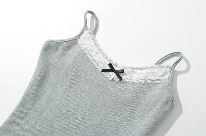 Women Summer New Fashion Lace Bow Tank Tops Vintage Sleeveless Backless Slim Casual Female Camis Chic Tops.