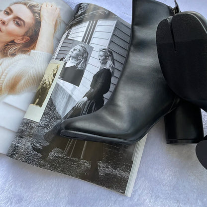 2024 Luxury Brand Design Leather Tabi Boots Fashion Round Chunky High Heel Ankle Boots For Women Autumn Winter Split Toe Shoes.