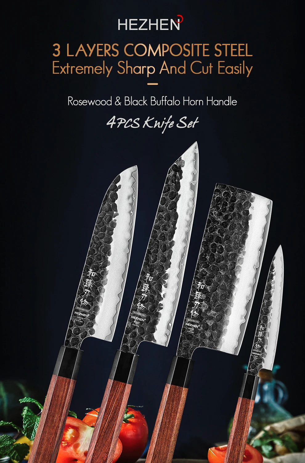 HEZHEN 1PC-5PC Kitchen Knife Set Chef Utility Stainless Steel 3 Layers Composite Steel Santoku Nakiri Kitchen Accessories.