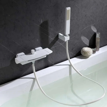 Black Waterfall Shower Faucet Bathroom Wall Mounted Bathtub Shower Faucets Dual Handles Hot Cold Water Mixer Tap with Handshower