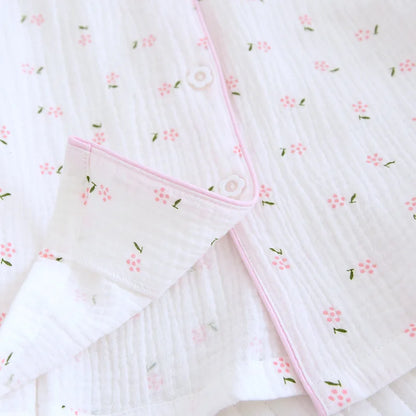 Fdfklak Spring Fall Full Sleeve Homewear Loose 2Pcs Pajama Set 100% Gauze Cotton Casual Print Sleeping Shirt Home Wear Clothes.