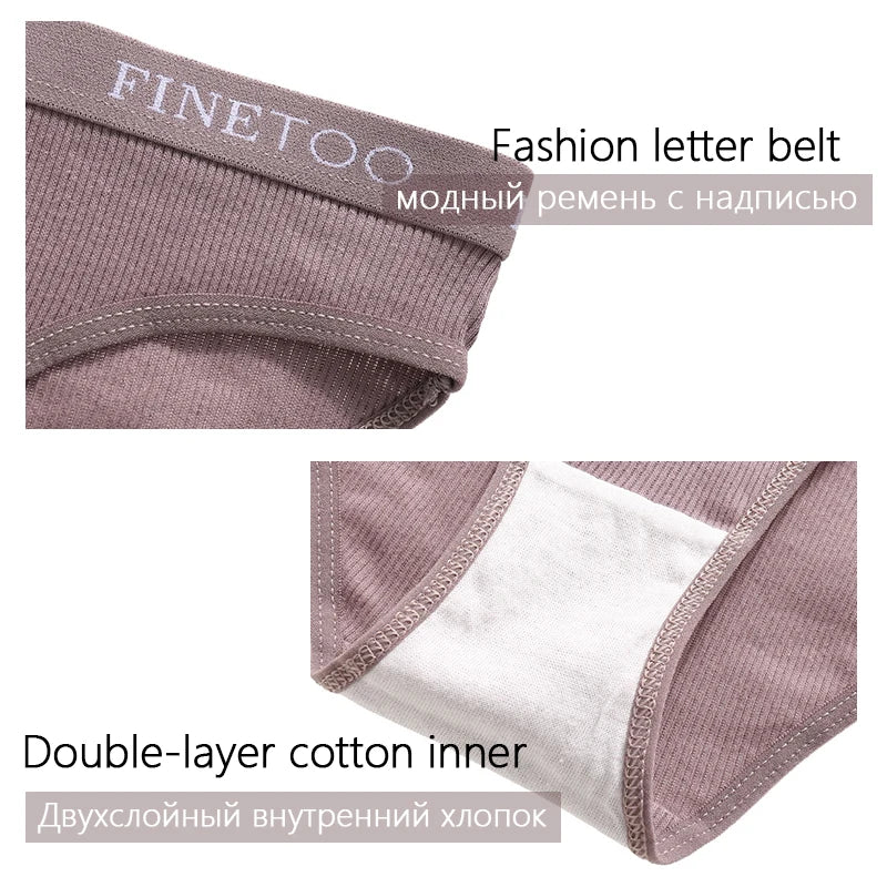 FINETOO 3PCS/Set Women's Underwear Cotton Panty Sexy Panties Female Underpants Solid Color Panty Intimates Women Lingerie M-2XL.