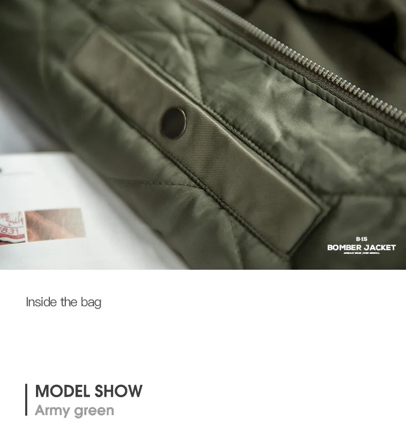 Maden Vintage B15 Bomber Jacket for Men Faux Rabbit Fur Lapel Signature Arm Pocket Winter Thickened Warm Windproof Coat Parkas.