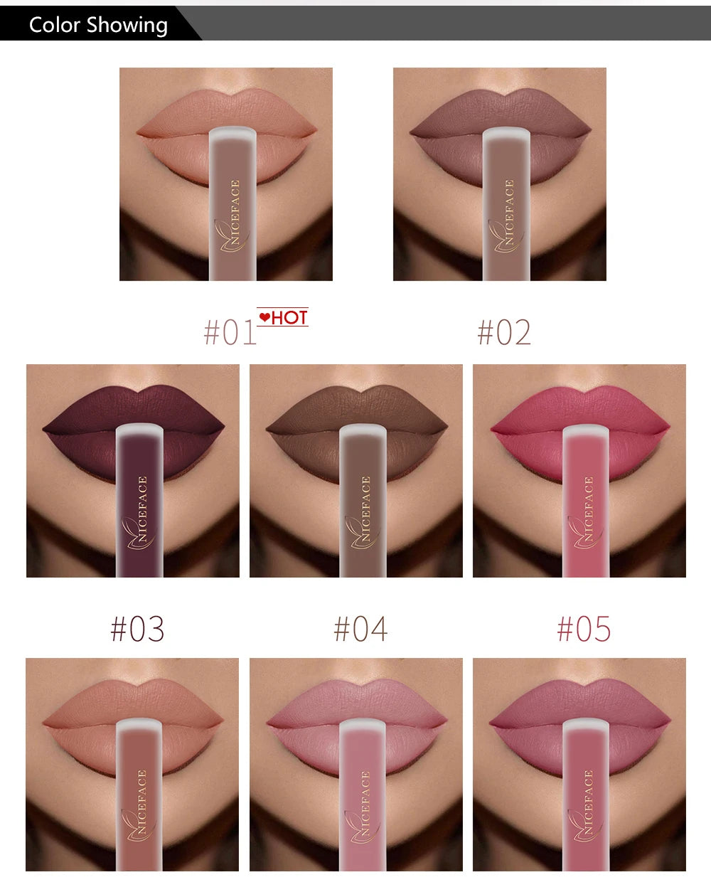 NICEFACE Matte Liquid Lipstick Waterproof Long Lasting Lip Gloss Tint Sexy Red Nude Purple Metallic Lipsticks Makeup Cosmetics.