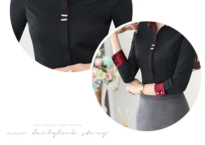 Fashion Clothes OL Women Long Sleeve Shirt Black White Slim Patchwork Sequined Cotton Blouse Office Ladies Formal Tops.