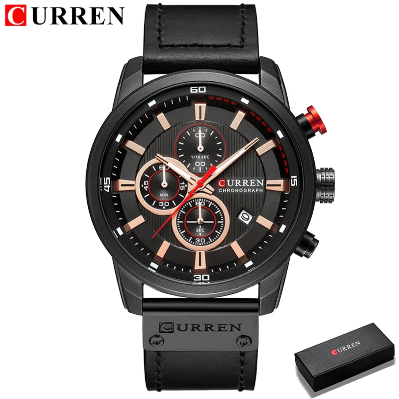 CURREN Brand Watch Men Leather Sports Watches Men's Army Military Quartz Wristwatch Chronograph Male Clock Relogio Masculino