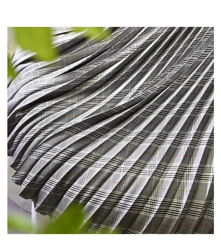 Looks Thin Pleated Skirt 2025 New High Waist A-line Skirt Mid-length Big Size Plaid Skirt Long Pleated Skirt Length 75-90cm