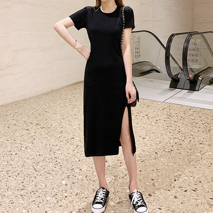 Casual 94 % Baumwolle Sommer frauen Kleider Solide Kurzarm Verschüttet Lange Midi Kleid Mode Sommerkleid Weibliche Kleidung, M30465