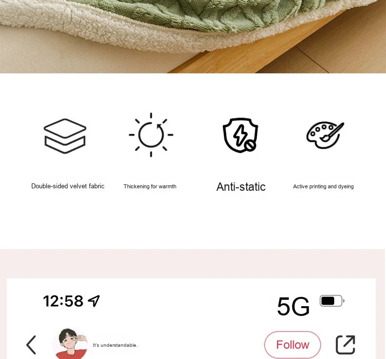 Lamb Fleece Double-Sided Velvet Blanket Double-Layer Thickened Woven Polyester Wearable Blanket.