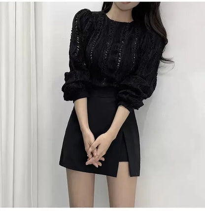 Mini Skirts Women Irregular Solid Side-slit Stretchy Korean Style Trendy Chic OL High Waist Female Bottom Popular Spring Autumn.