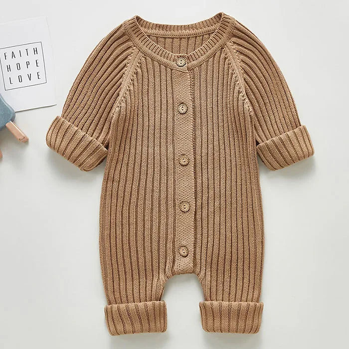 Feste Strick Baumwolle Langarm Einem stück Outfit Kleinkind Baby Jungen Mädchen Romper Frühling Herbst Neugeborenen Baby Mädchen Overall.
